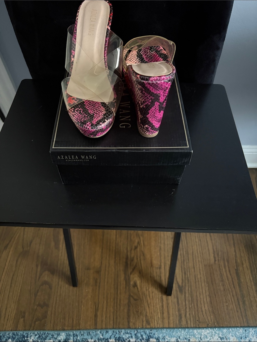 Azalea Wang Pink Snakeskin Clear Strap Slide Mules - Picture 4 of 7